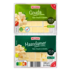 MILSANI Käse-Snack in Würfeln* Hartkäse & Käse Am Stück Bei Aldi Nord.